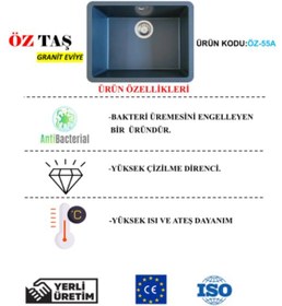 Resim Öztaş ÖZ-43a Granit Mutfak Eviye Antrasit Tek Gözlü 43 x 55 CM 