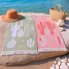 Resim Cactus Throw Müslin Pamuk Peştamal Seti 100x180 cm Haki/Pudra - 2 Adet 100x180 cm 