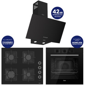 Resim Ferre Flowart Turbolu Siyah Cam Ankastre Set ( Kaymaz Döküm Izgara ) QBL62CS - SC205 - D086SA 