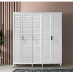 Resim GuneyStore Paris 5 Kapaklı Komple MDF Beyaz Gardırop 
