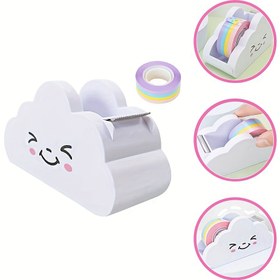 Resim Cloud Shape Bant Dağıtıcısı Masaüstü Bant Dağıtıcısı Ofis Masaüstü Bant Dağıtıcısı Kesici Gökkuşağı Bant Rulosu ile Ev Ofis Okul Malzemeleri Bant Rulosu Dağıtıcısı 