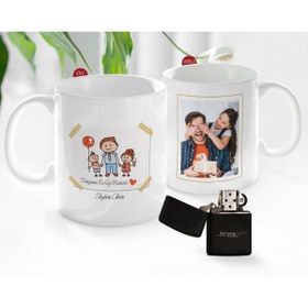 Resim Bk Gift Kişiye Özel Babalar Günü Hediyesi Fotoğraflı Kupa Bardak Ve Benzinli Çakmak Seti-46 