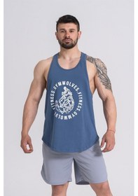 Resim Gymwolves Erkek Spor Atleti Stringer Workout Tanktop Indigo Wolf Serisi-Indigo 