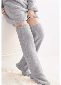 Resim Wellsoft Peluş Diz Üstü Ev Çorabı Uzun Çorap Açık Gri 