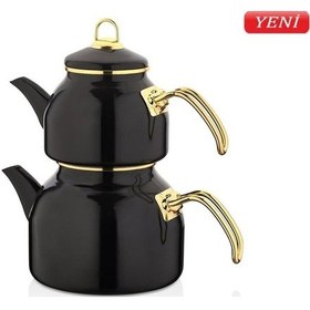 Resim Falez Emirgan Emaye Çaydanlık Seti Siyah 