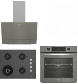 Resim Altus Gri Cam Ankastre Set 322 G Turbo - 189 Dg Woklu - 510 G Davlumbaz 