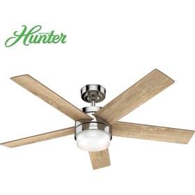 Resim Hunter Claudette Parlak Nikel 132 cm Aydınlatmalı ve Uzaktan Kumandalı Tavan Vantilatörü 