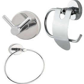 Resim Fndhome Krom Yuvarlak Havluluk Dar Kapaklı Wc Kağıtlık 2'li Bornoz Askılık 3'lü Set 