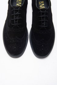 Resim LuviShoes AVRA Siyah Süet Hakiki Deri Kadın Oxford Ayakkabı 
