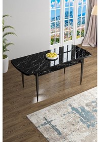 Resim Canisa Han Serisi, 70x114 Açılabilir Mdf Yemek Masası, Siyah Mermer Desen Masa Masa Siyah Mermer Desen 