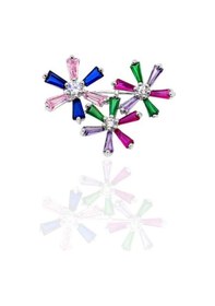 Resim Oya Silver Üç Çiçekli Rengarenk Taşlı Gümüş Broş 2.5x2cm 61112603 