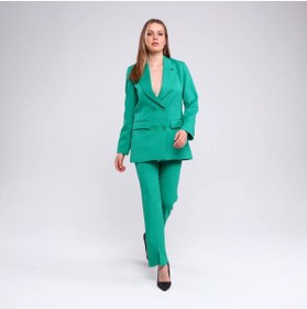Resim OUZ Fashion Kadın Şal Yaka Cep Kapaklı Dört Düğmeli Blazer Ceket 