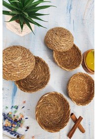 Resim 6 Adet Hasır Çerezlik Doğal Çerezlik Yuvarlak Sunum Kase 13 Cm 