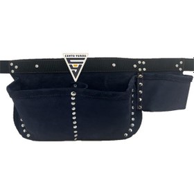 Resim Hakiki Deri Nubuk Tekniker Edevat Çivi Önlüğü Bel Çantası Lacivert 