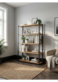 Resim Orion 5 Raflı Metal Atlantik Çam Çok Amaçlı Kitaplık Atlantik Çam - Siyah 