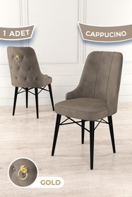 Resim Canisa Pare Serisi, 1.sınıf Babyface Kumaş Yemek Odası Cappucino Sandalye , Siyah Gürgen Ayak, Gold Halkalı 