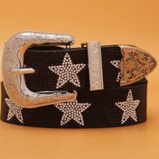 Resim Kadınlar için günlük kullanıma uygun olan klasik kot pantolon kemerleri, modaya uygun taşlı yıldız desenli batı oymalı tokalı bel kemerleri 