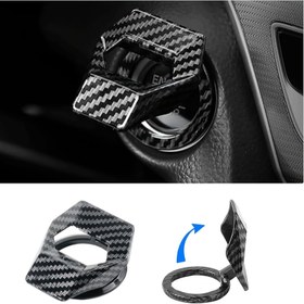 Resim 1 adet Karbon Fiber Araba Motoru Başlatma Durdurma Düğmesi Kapağı, Çinko Alaşım Metal Güç Kontrolü Dekoratif İtme Başlatma Anahtarı Koruma Stickerı, Araba Başlatma Düğmesi Kapağı 