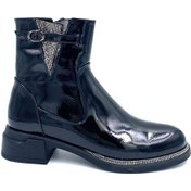 Resim Beyaz Park Moda Taş Detaylı Fermuarlı Kadın Bot Rugan Siyah Rugan Siyah 