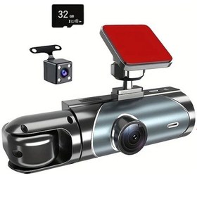 Resim Dashanshop 3 Lens Araç Kamerası 1080p Hd Gece Görüşlü 32g Kart Dahil Hareket Algılama G-sensor Geniş Açı Park Monitörü 