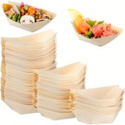 Resim 50/20 adet, Ahşap Tekne Tek Kullanımlık Ahşap Tabaklar Mini Sushi Teknesi Sushi Servis Tepsisi Bambu Yaprak Tekne Yiyecek Konteyneri Ahşap Kase Catering ve Ev Kullanımı için 