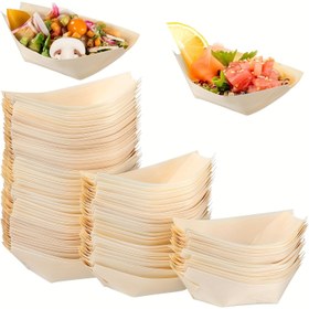 Resim 50/20 adet, Ahşap Tekne Tek Kullanımlık Ahşap Tabaklar Mini Sushi Teknesi Sushi Servis Tepsisi Bambu Yaprak Tekne Yiyecek Konteyneri Ahşap Kase Catering ve Ev Kullanımı için 