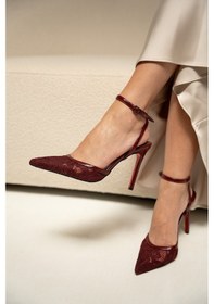 Resim Laminta Owiga Dantel Detaylı Kadın Topuklu Ayakkabı Bordo 