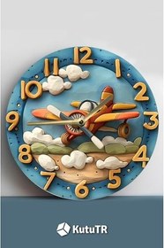 Resim Sessiz Yuvarlak Ahşap Duvar Saati Kuvars Hareketli 3D Görünümlü 2D Saat Sdw Çocuk Odası,Sdw157 33 X 