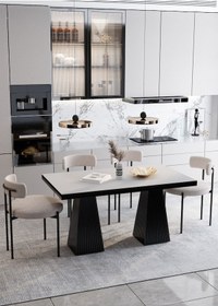 Resim Avvio Pietro Lake Mdf Ayak Teddy Sandalye 80x120 Yemek Masası Mutfak Masası 4 Kişilik Masa Sandalye Takım Düz Beyaz 