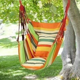Resim Kamp, Piknik, Arka Bahçe ve Bahçe Rahatlığı için İdeal, Renkli Çizgili Tasarım, Dayanıklı Kumaş, Kolay Asma Halatları ile Dış Mekan Hamak Koltuğu - Yastık Dahil Değil, Seyahat Gereksinimleri|Canlı Hamak|Dayanıklı Hamak 