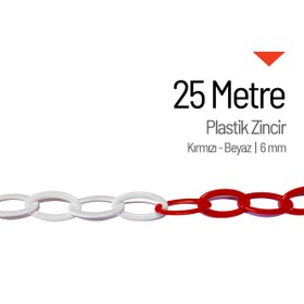 Resim İleri Trafik Plastik Zincir 6mm Kırmızı-Beyaz 25 m 