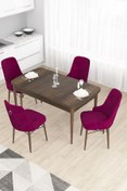 Resim Canisa Concept Taç Serisi Açılabilir Mutfak Masası Takımı 80x132 Barok Desen Masa 4 Mürdüm Sandalye 