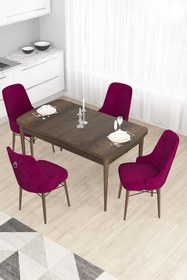 Resim Canisa Concept Taç Serisi Açılabilir Mutfak Masası Takımı 80x132 Barok Desen Masa 4 Mürdüm Sandalye 