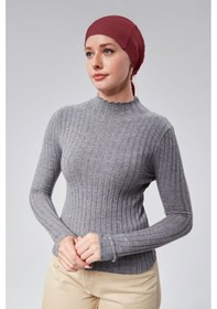 Resim Sonbaharmoda Kadın Tesettür Likralı Penye Dikişsiz Kaymaz Düz Bağlamalı Bone Bordo 