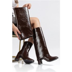 Resim Biçomi Wila Kahverengi Parlak Topuklu Tak Çıkar Çizme Çok Renkli 