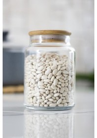 Resim 12 Li Set Bambu Kapaklı Cam Kavanoz &amp Erzak Saklama Kabı 800 Ml Orta Boy Vakum Kapak Şeffaf 