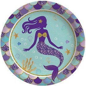 Resim Lüks Doğum Günü Karton Tabak 8 Adet 23Cm Deniz Kızı Baskılı Tabak 