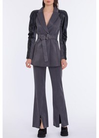 Resim Kolu Deri Detaylı Ceket Füme 