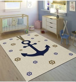 Resim Denizci Tay Tüyü Kaymaz Deri Taban Antialerjik Çocuk Halısı Çok Renkli 