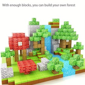 Resim Manyetik Yapı Blokları: 48/64/100 adet Manyetik Yapı Blok Seti, Kendin Yap 3D Bulmaca Oyuncak, Yaratıcı Orman Ev Dekorasyonu, Mükemmel Tatil Hediyesi, Çok Renkli İnşaat Kiti 