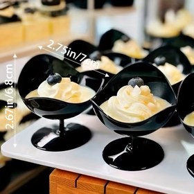 Resim 10 adet Buzlu Dondurma, Mousse, Puding için Yeniden Kullanılabilir Plastik Tatlı Bardakları - Beyaz Kapaklarla Siyah, Kafeler, Doğum Günler, Düğün Tatlı İstasyonları için İdeal, Yeniden Kullanılabilir Tatlı Bardakları 