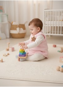 Resim muvina Unisex Bebek Beyaz Kapitoneli Tek Kat Figürlü Pamuklu Yelek 
