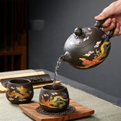 Resim 3 adet Çay Seti, Is Değiştiren Renkli Çay Seti, Büyük Kapasiteli Mor Kum Seramik Çay Seti, 1 Çaydanası, 2 Bardak, Çay Severler İçin Benzersiz Çay Seti, Kadınlar, Erkekler, Çay Seti 