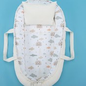 Resim Babynest ve Yastık - Çift Taraflı - Krem Waffle - Yeşil Gökkuşağı 