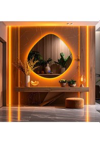 Resim Zynor Amber Led'li Lazer Kumlamalı Lavabo & Banyo Aynası Dokunmatik Sensörlü 70 X 70 Turuncu 