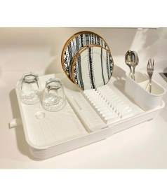 Resim Açılır Kapanır Sürgülü Tabaklık, Bulaşık Kurutma Sepeti, Bej 