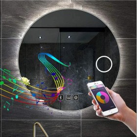 Resim Dnr-MirrorDnr-Mirror 70 cm Bluetoothlu Buğu Yapmayan Dokunmatik Tuşlu Makyaj Aynalı Beyaz Ledli Yuvarlak Banyo Aynası 