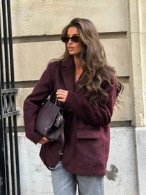 Resim Oversize Yünlü Blazer - Bordo / S 