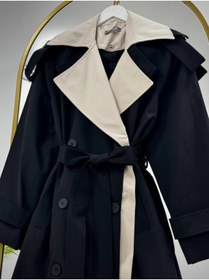 Resim Tebrikler tekstil Kadın Çift Renk Detaylı Oversize Trençkot G4887 