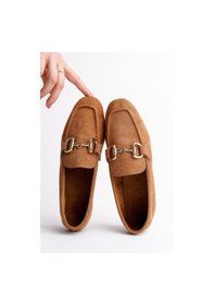 Resim Muggo Mona Garantili Metal Tokalı Deri Kadın Loafer Günlük Ayakkabı Taba 